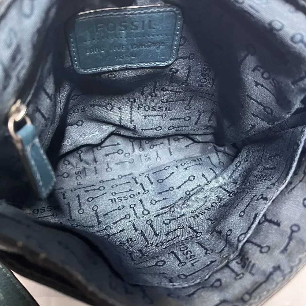 Fossil Vintage Maddox Blue Leather Messenger Shoulder Crossbody Bag